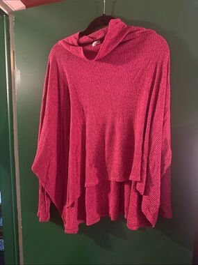 Cozy Ribbed Poncho-Style Sweater in Pink